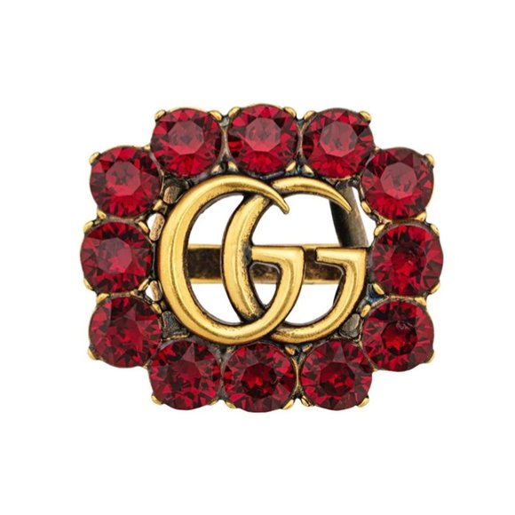Gucci Marmont Double G Pink Crystal Ring in Gold NEW - Picture 1 of 5